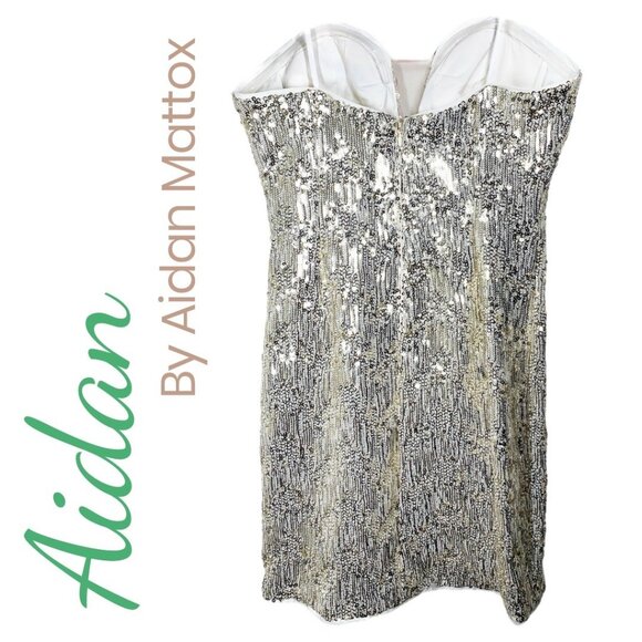 NWOT AIDAN MADDOX GLAMOROUS GOLD SEQUIN STRAPLESS MINI PARTY DRESS, SIZE 10 - Picture 2 of 11